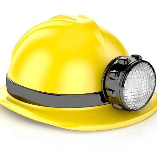 construction helmet with headlamp. 3d illustration isolated on white